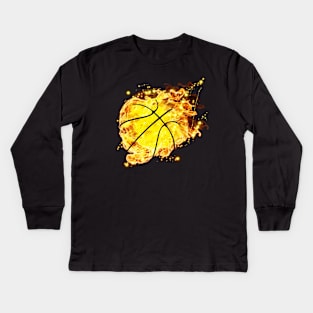 Basketball on Fire Kids Long Sleeve T-Shirt